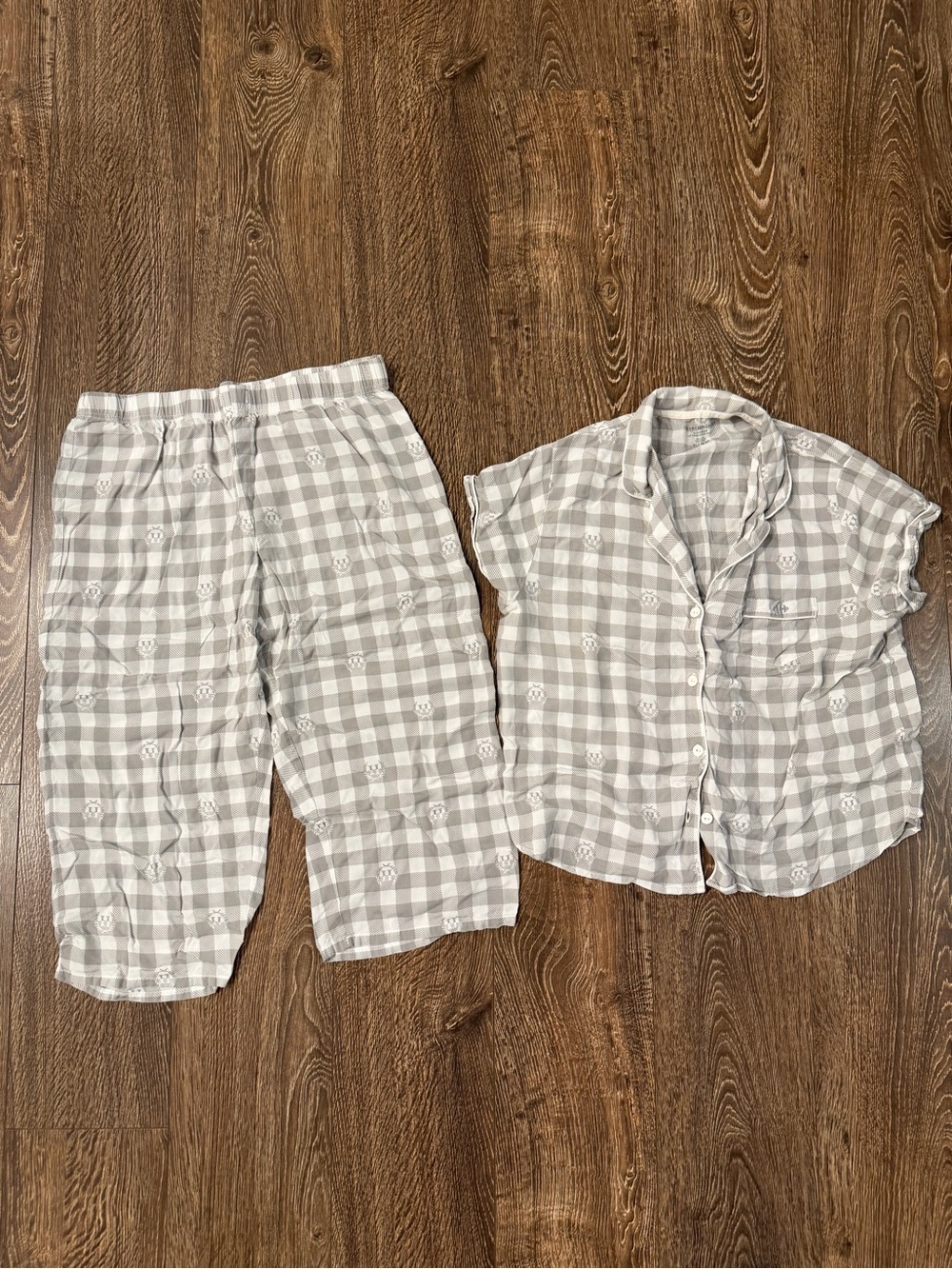 Tommy Hilfiger Gray White Plaid Check Pajama Set XL Sleepwear